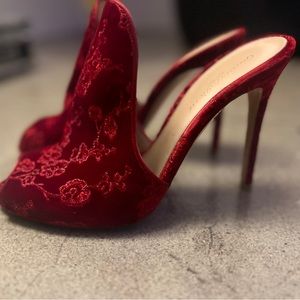 Gianvito Rossi Red Shanghai Embroidered Velvet Mules